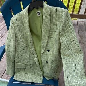 Anne Klein Light Green Tweed Blazer with Black Accents